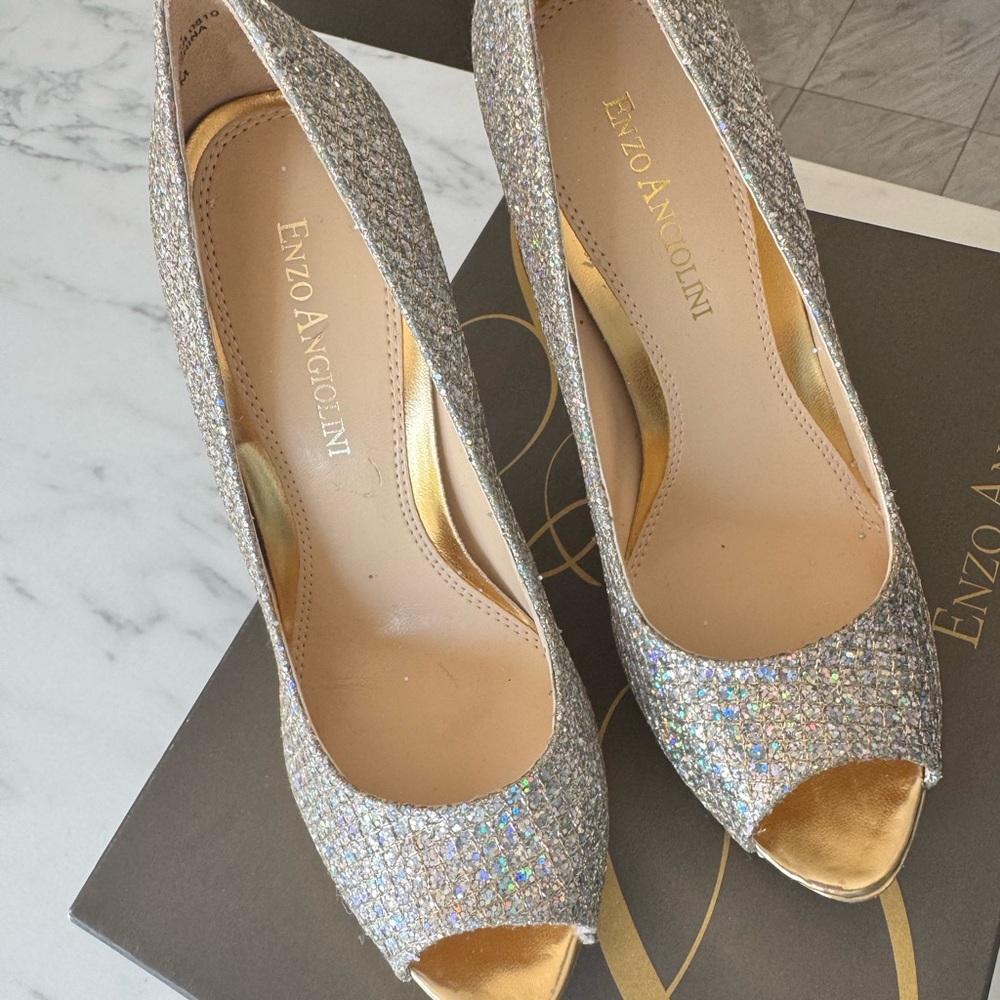Enzo Angiolini Glitter Peep-Toe Heels